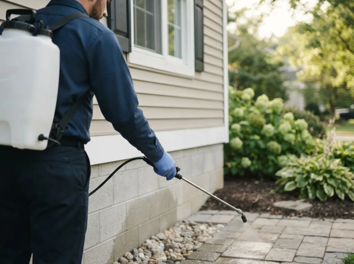 Pest control technician inspecting a home in White Mills, PA